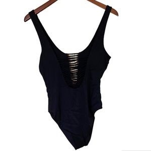 YMI Black One Piece Tank Swimsuit w/front & back cutouts - Size L Large NWT